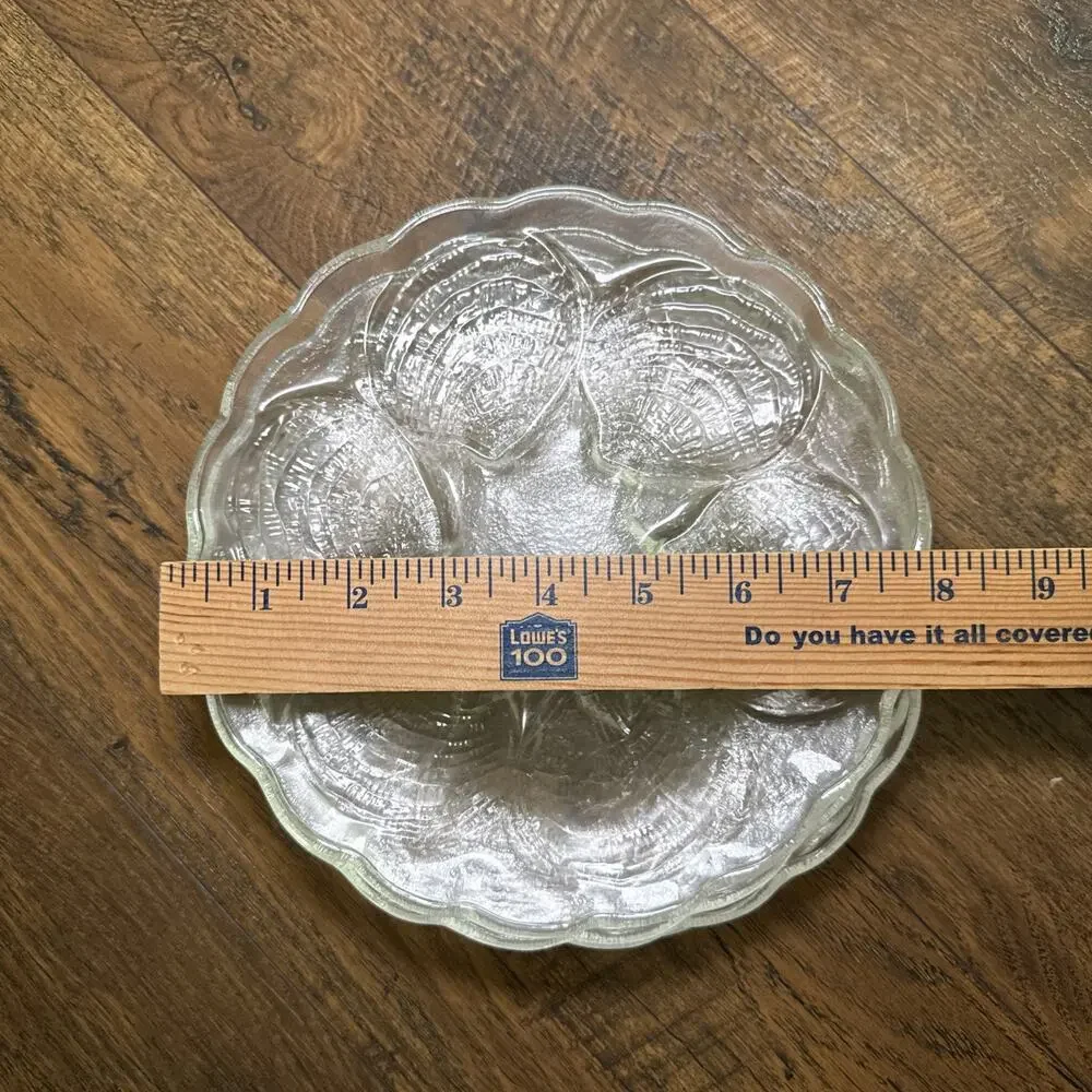 Toscany Clear Glass Oyster Decorative Plate 8” Half Dozen Oyster Motif Set 4 Vtg